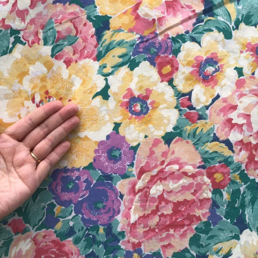 Vintage Cannon Floral Flat Sheet w/ Pillowcase Floral Print Border Made in USA